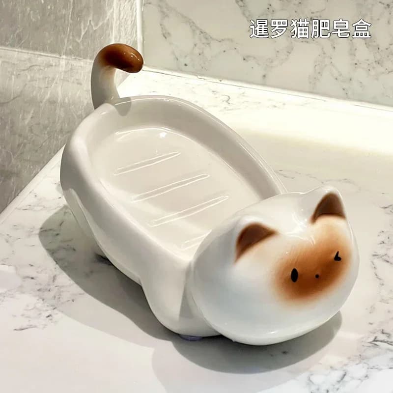 Porte savon céramique - chat céramique élégant