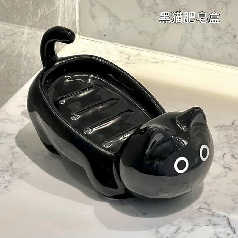 Porte savon céramique - chat noir céramique