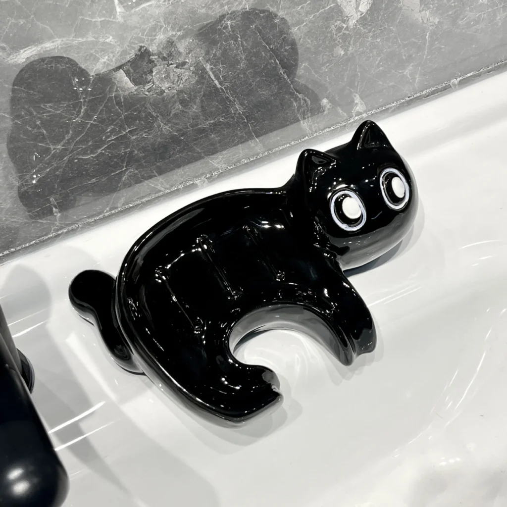 porte-savon chat noir céramique