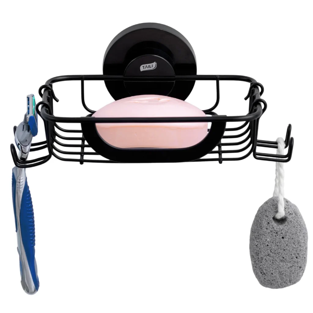 porte-savon noir avec support pour brosse à dents